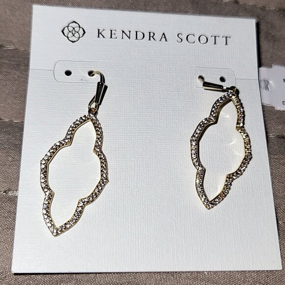 Kendra Scott Abbie Gold Tone Open Frame Earrings in White Crystal - Picture 2 of 6